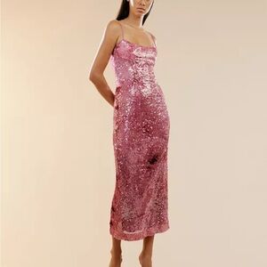 Pink Sequin Midi Dress